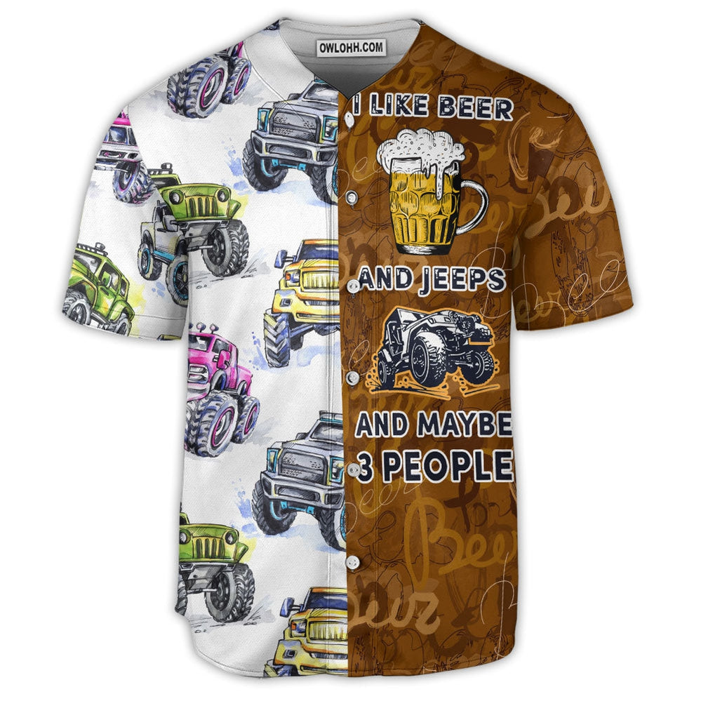 Jeep I Like Beer And Jeeps - Baseball Jersey  - Chic Loom
