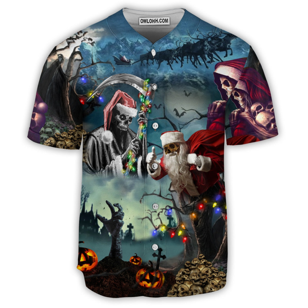 Skull Christmas Santa Claus Skull - Baseball Jersey - Chic Loom