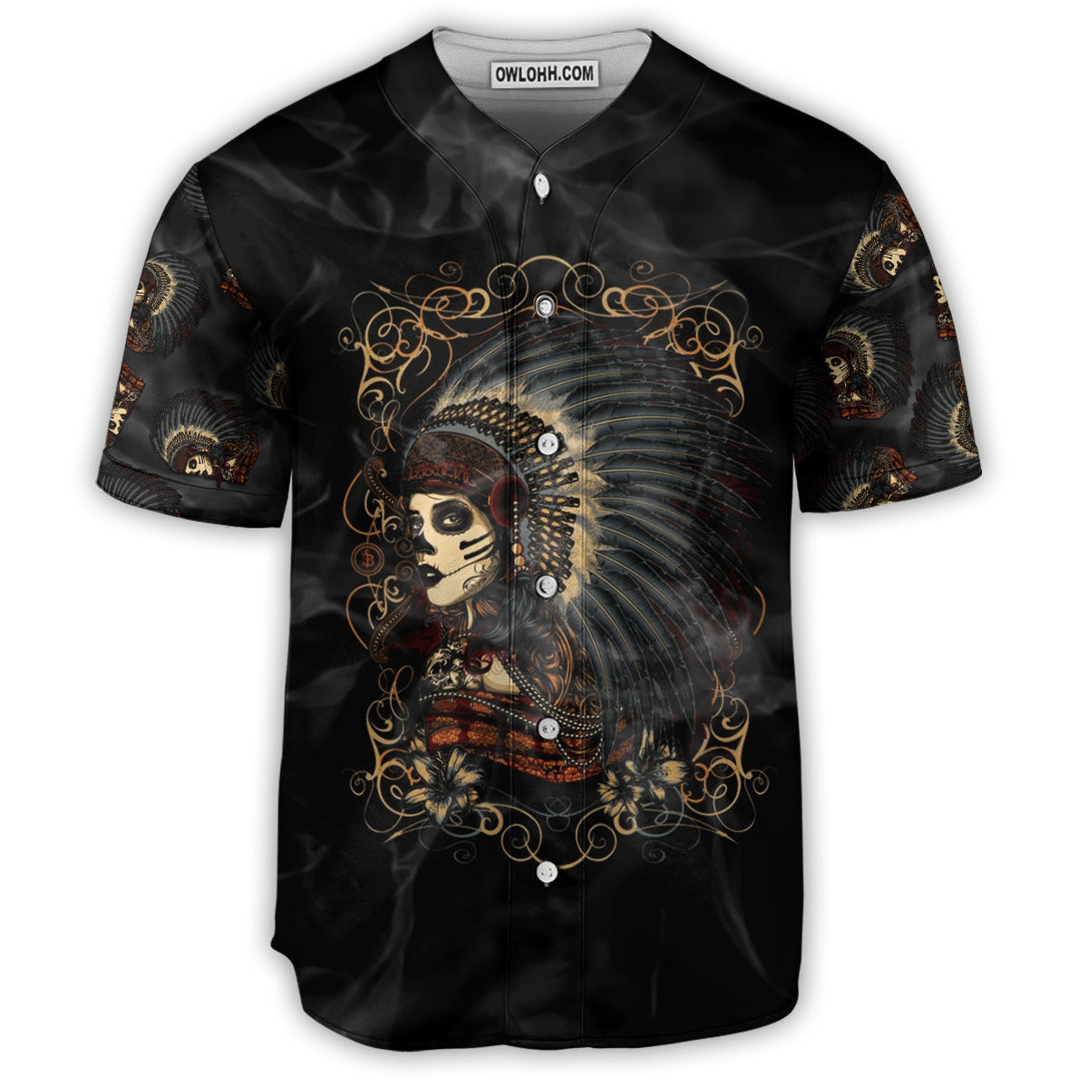 Native Girl Skull Style - Baseball Jersey - Chic Loom