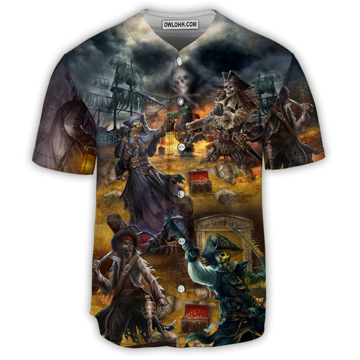 Skull Pirate Skull Treasure Hunting - Baseball Jersey - Chic Loom