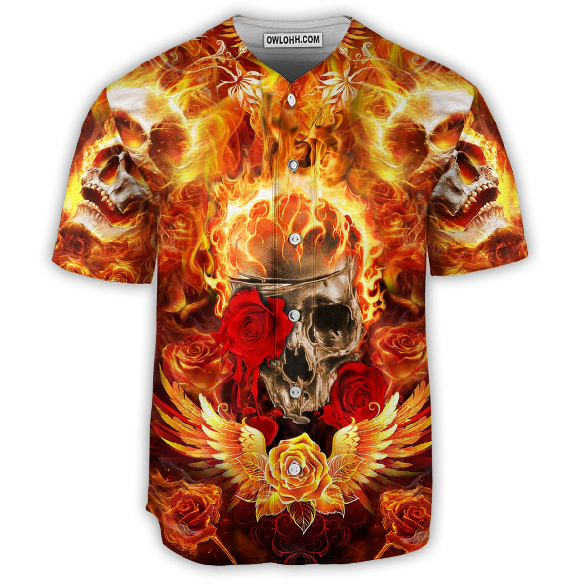 Skull Flaming Rose - Baseball Jersey - Chic Loom