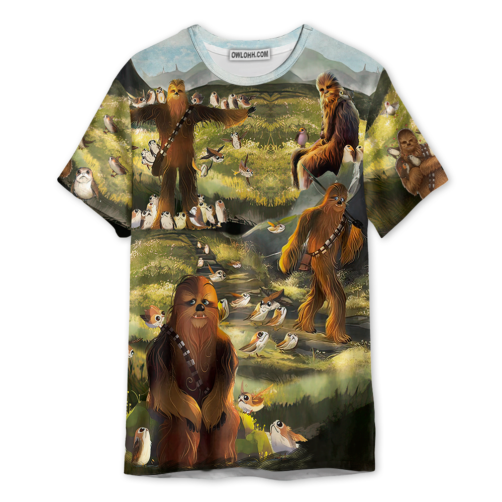 Star Wars The Last Jedi Chewbacca & Porgs - Unisex 3D T-shirt - Chic Loom