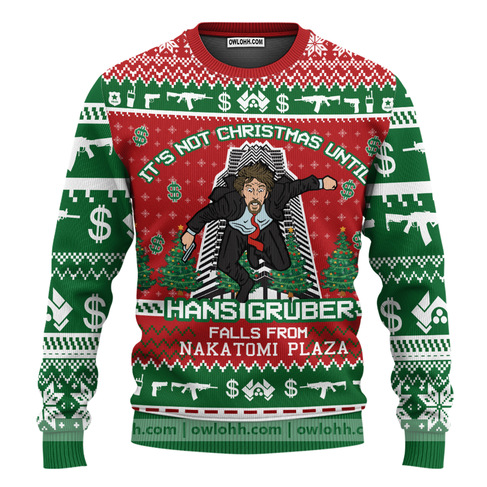 Hans Gruber Fall Nakatomi Plaza Die Hard ,Ugly Sweater Party,ugly sweater ideas- Ugly Christmas Sweater, Jumper - OwlOhh