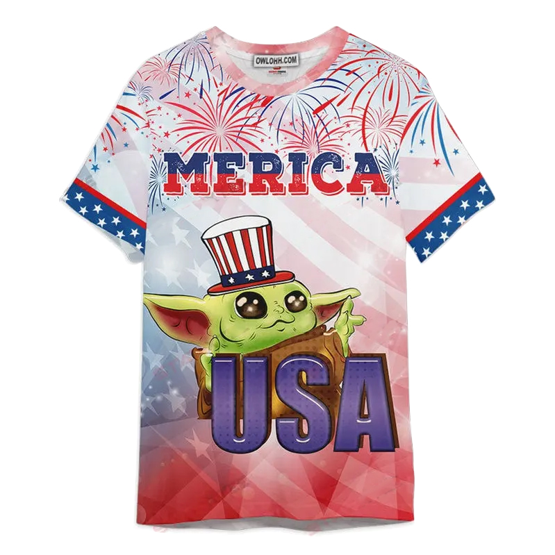 Star Wars Baby Yoda Merica 4th Of July  Gift For Fans Unisex 3D T-shirt - Chic Loom