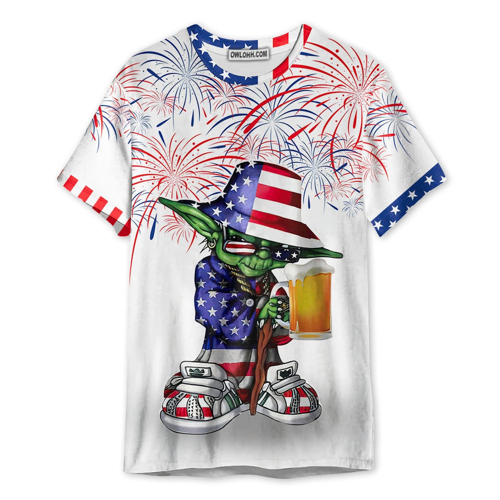 Independence Day SW Yoda With Beer - Unisex 3D T-shirt - Chic Loom