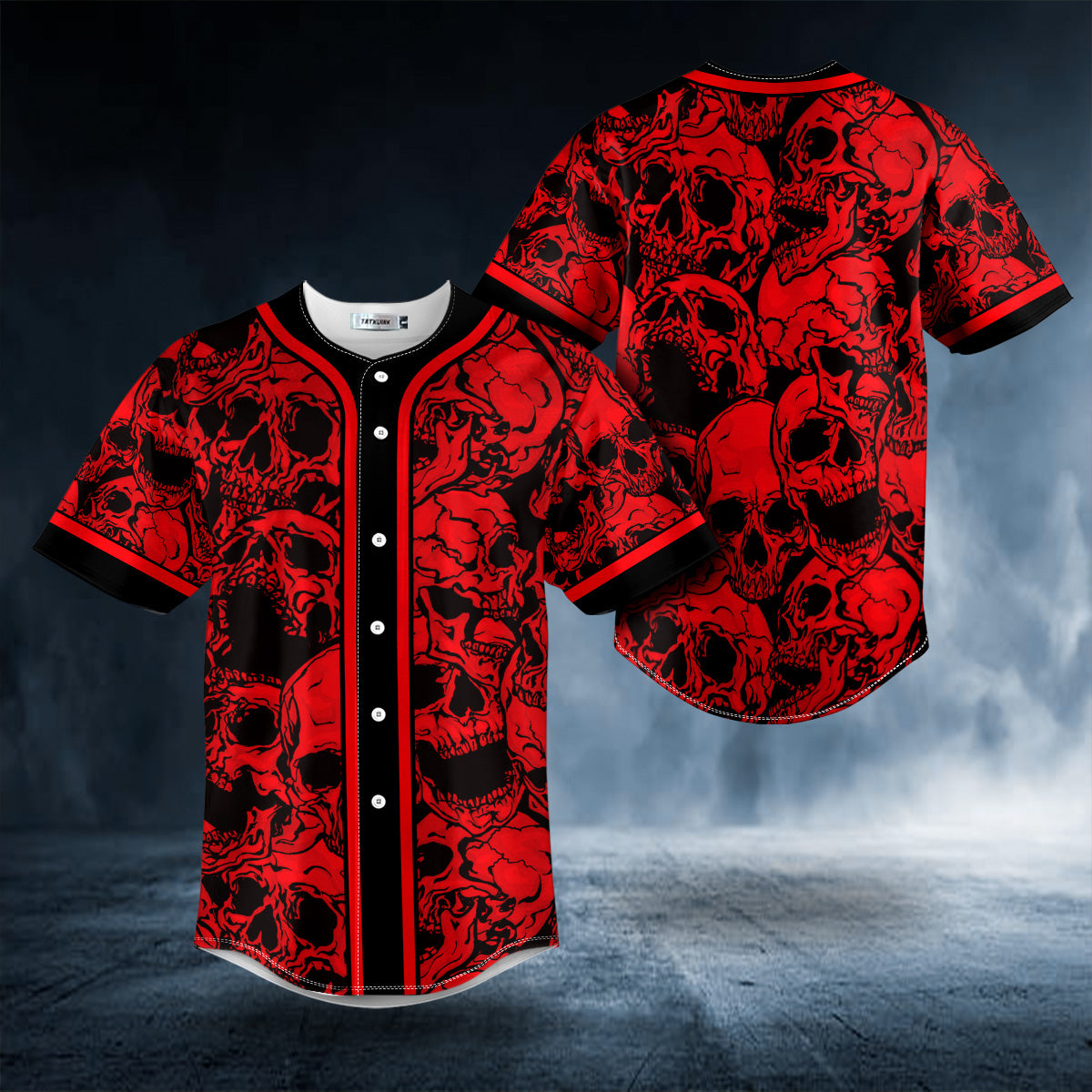 Black Red Scary Skull Baseball Jersey