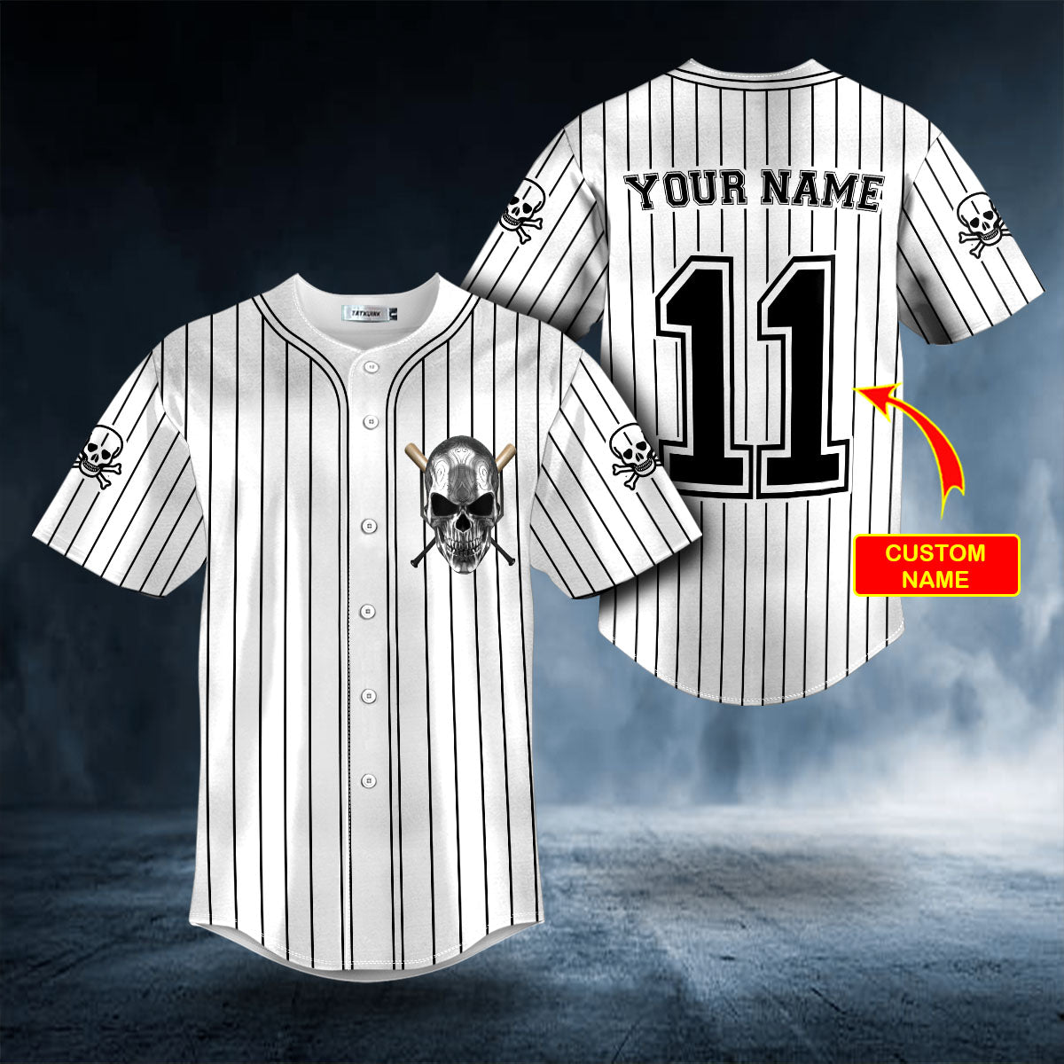 Black Stripes No 11 Metal Skull Custom Baseball Jersey