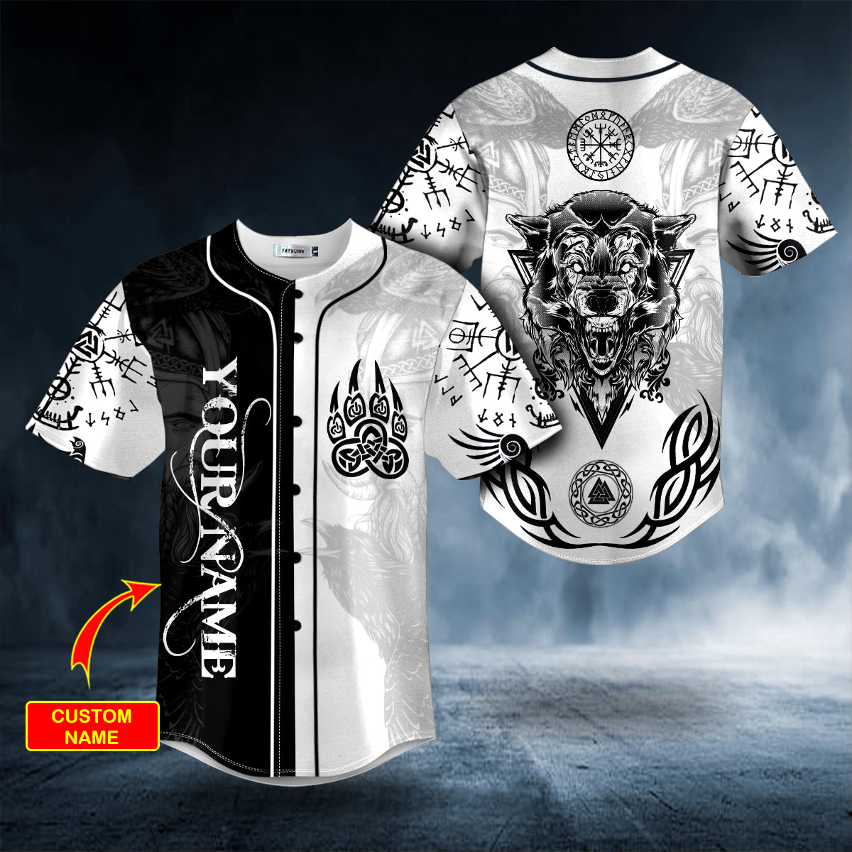 Black White Bear Claws Viking Tattoo Custom Baseball Jersey
