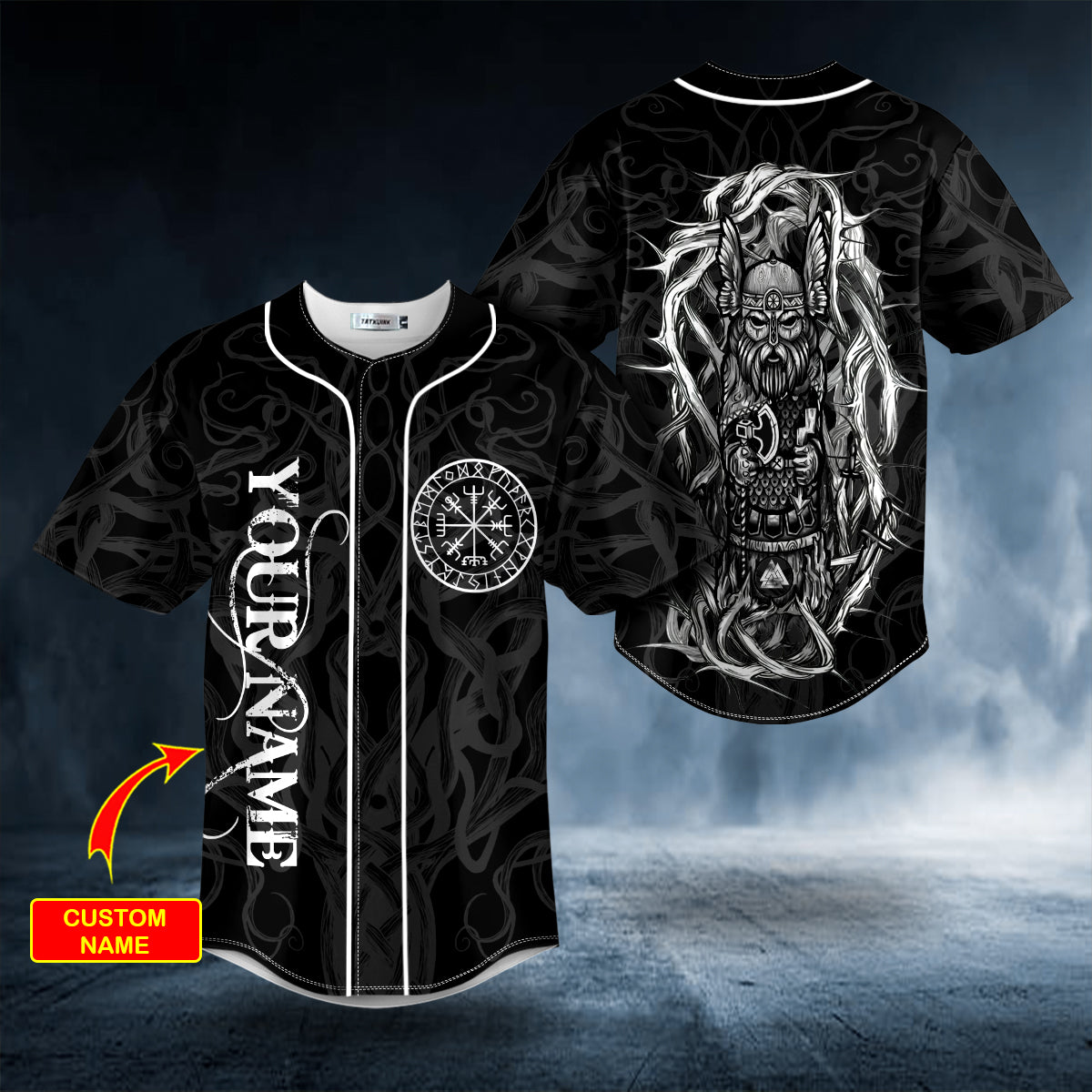 Black White Odin Allfather Viking Tattoo Custom Baseball Jersey