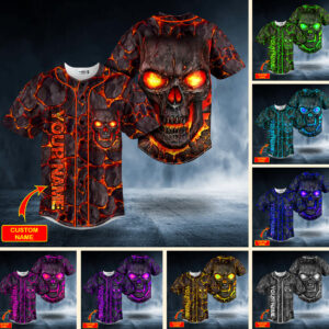 Blast Fire Skull Custom Baseball Jersey