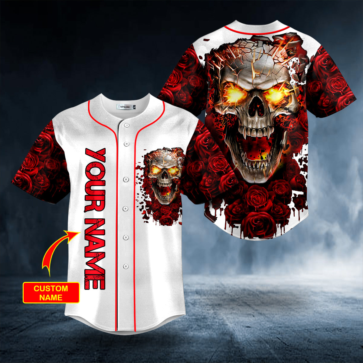 Blood Rose Fire Skull Custom Baseball Jersey