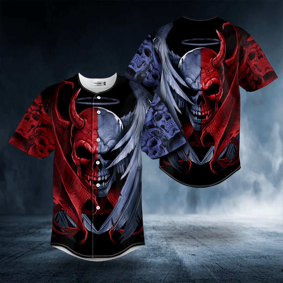 Blue Red Angelic Devil Skull Baseball Jersey
