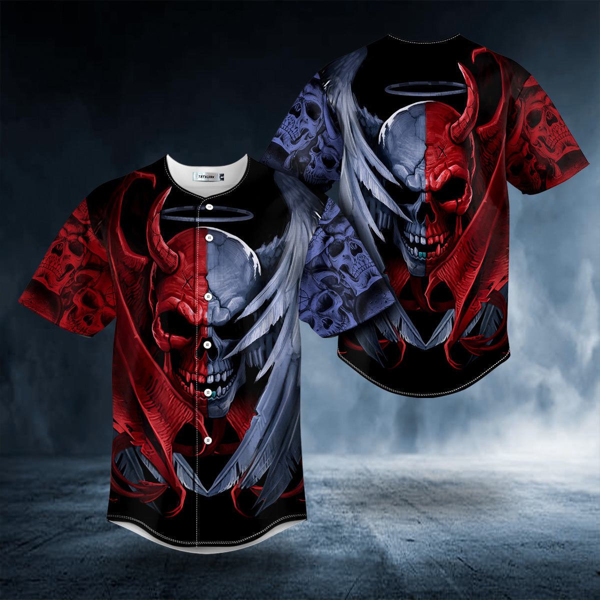 Blue Red Angelic Devil Skull Baseball Jersey Shirts - Mens Sport Shirts - Meaningful Gifts For Him