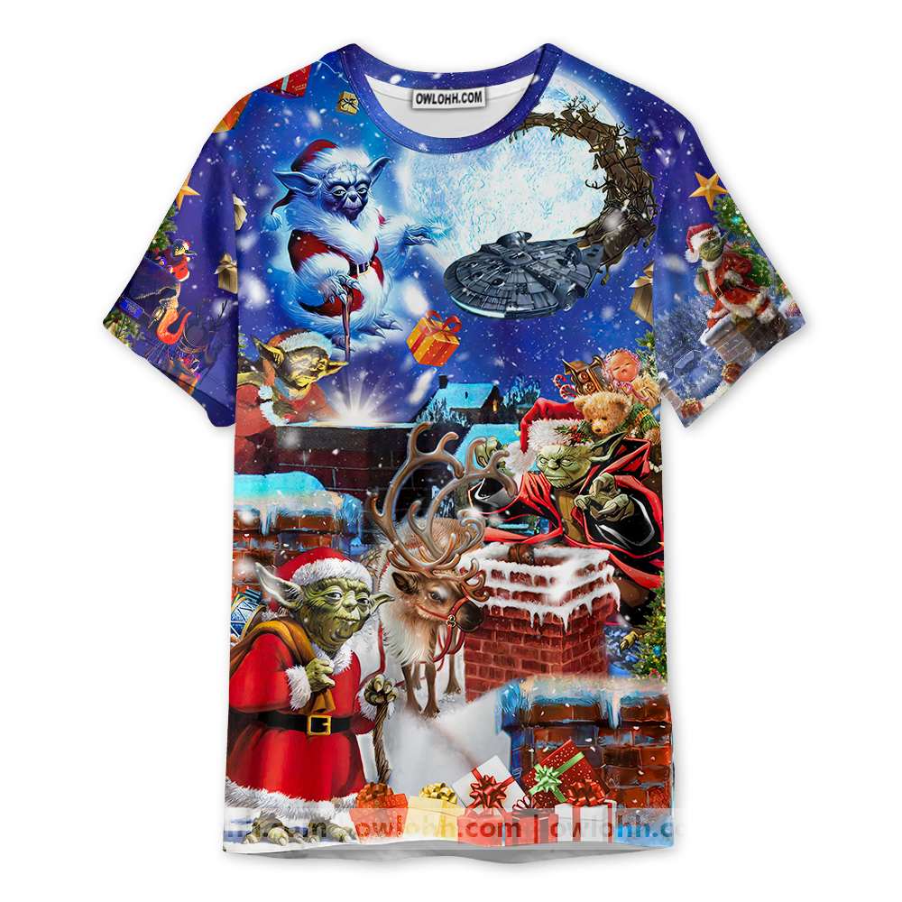 Christmas Star Wars Christmas Up On Rooftop Santa's Busiest Night With Spaceship - Unisex 3D T-shirt - Chic Loom
