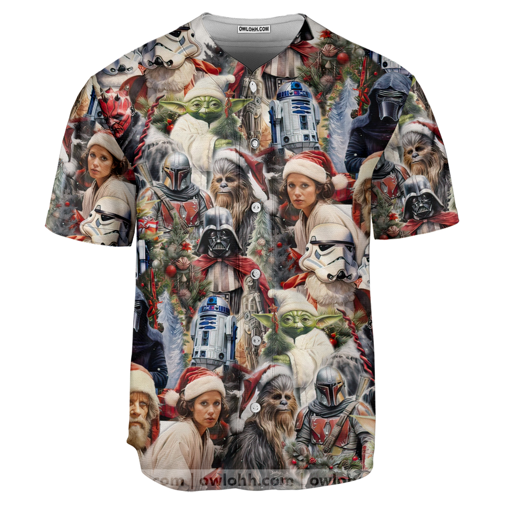 Christmas Star Wars With Santa Hat And Christmas Trees Darth Vader Yoda Chewbacca R2D2 Grogu Leia Luke - Baseball Jersey - Chic Loom