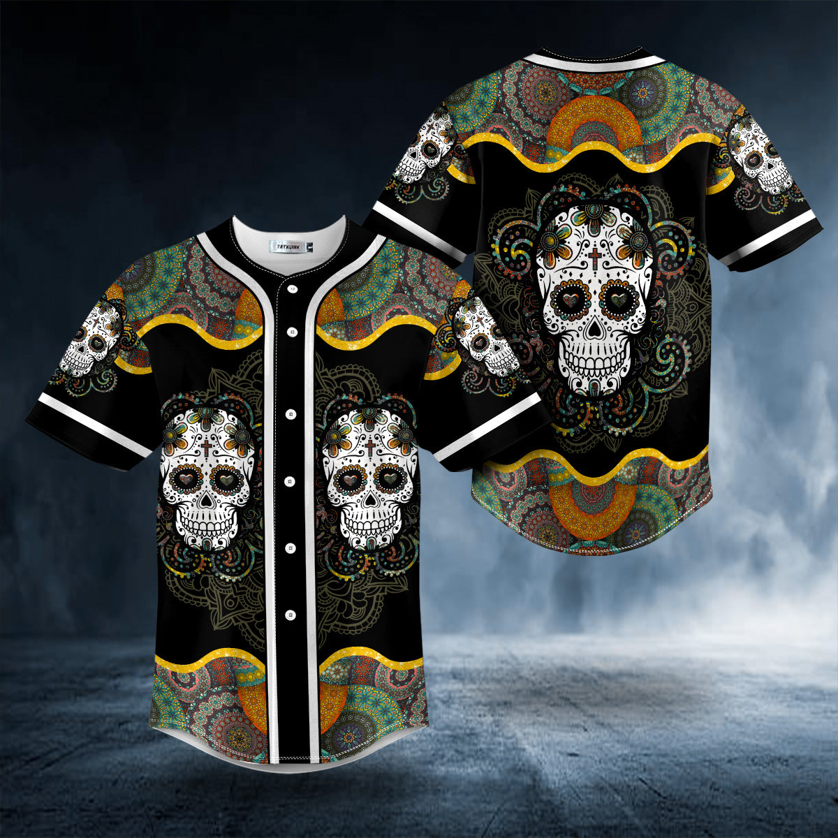 Colorful Mandala Tattoo Sugar Skull Baseball Jersey