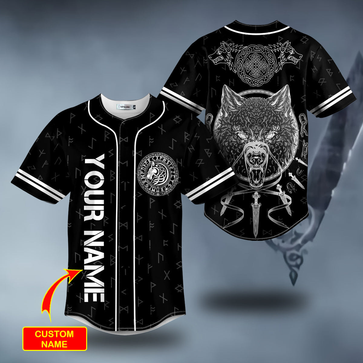 Combat Wolf Viking White Tattoo Custom Baseball Shirts - Baseball Jersey Shirts - Sport Shirts For Men