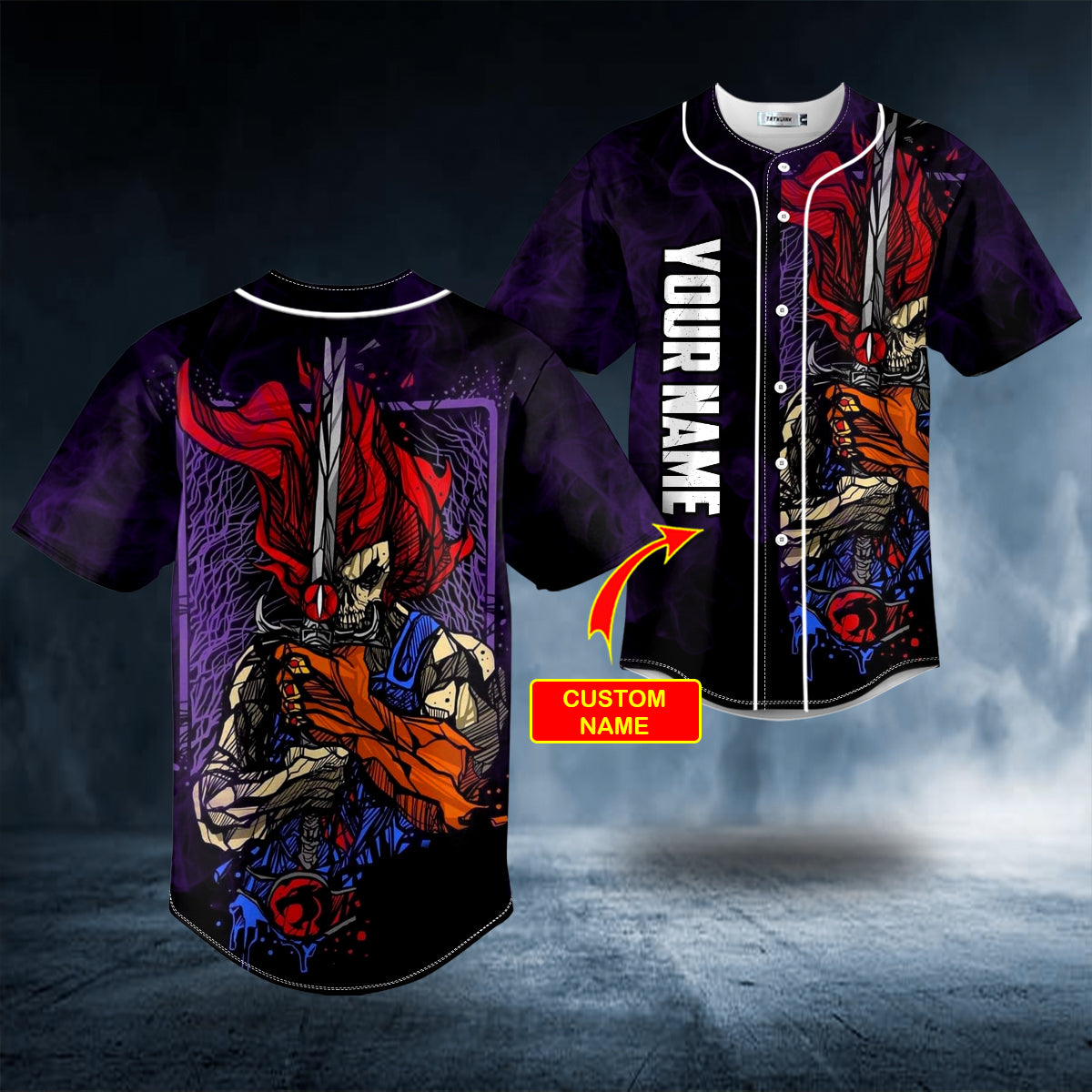 Cool Red Hair Samurai Custom Name Skull Baseball Jersey