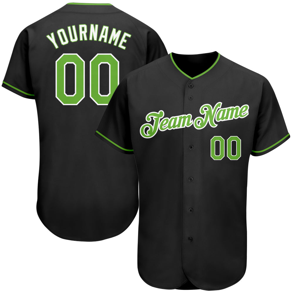 Custom Black Neon Green-White Authentic Baseball Jersey For Men and Women - OwlOhh