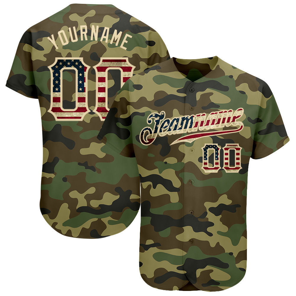 Custom Camo Vintage USA Flag-Cream Authentic Salute To Service Baseball Jersey For Men and Women - OwlOhh