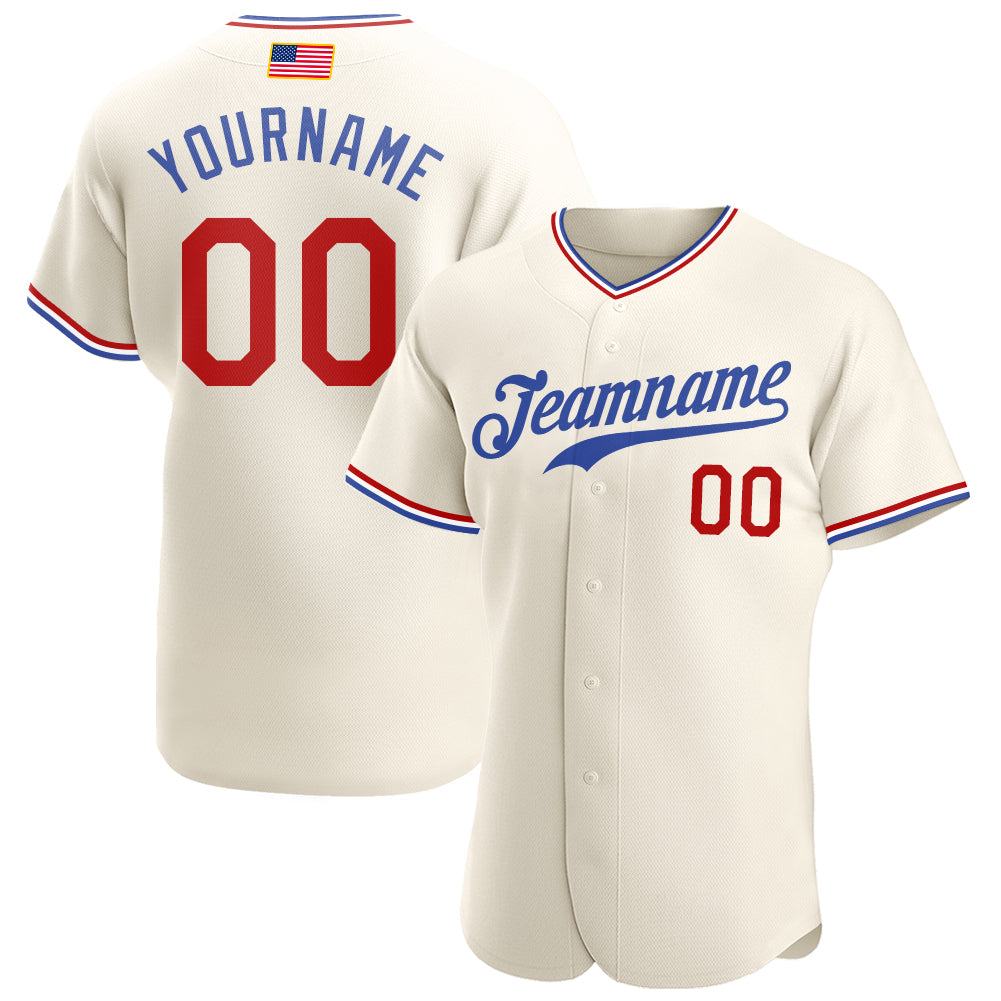 Custom Cream Red-Royal Authentic American Flag Fashion Baseball Jersey For Men and Women - OwlOhh