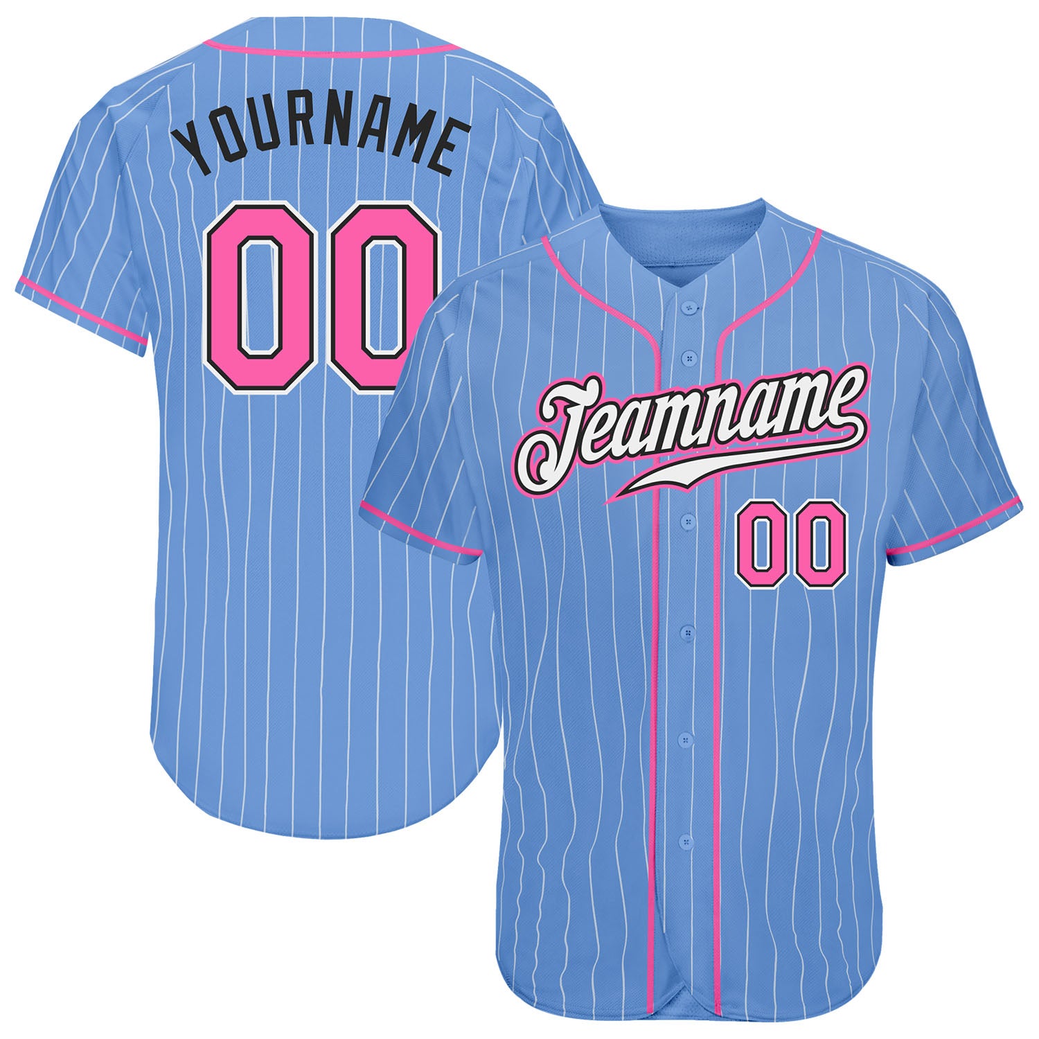 Custom Light Blue White Pinstripe Pink-Black Authentic Baseball Jersey For Men and Women - OwlOhh