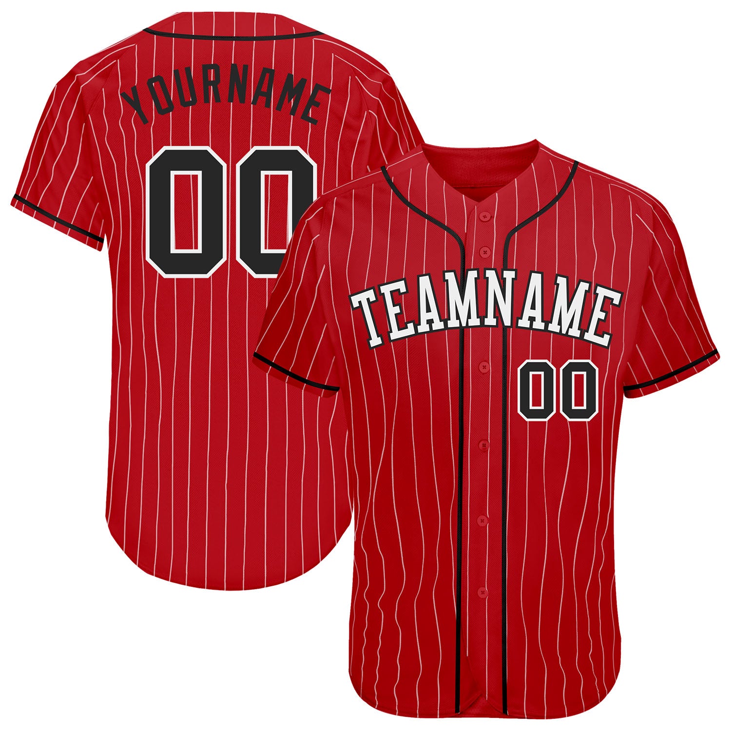 Custom Red White Pinstripe Black-White Authentic Baseball Jersey For Men and Women - OwlOhh