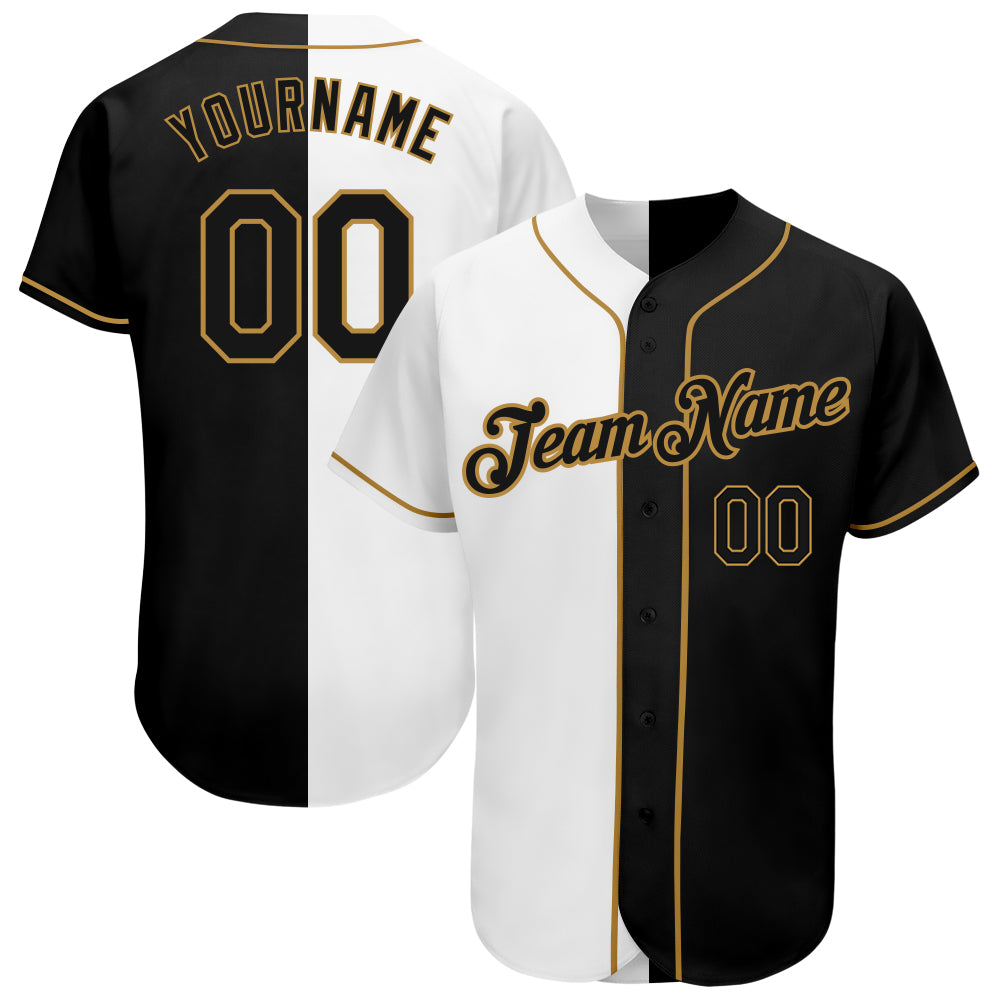 Custom White-Black Old Gold Authentic Split Fashion Baseball Jersey For Men and Women - OwlOhh