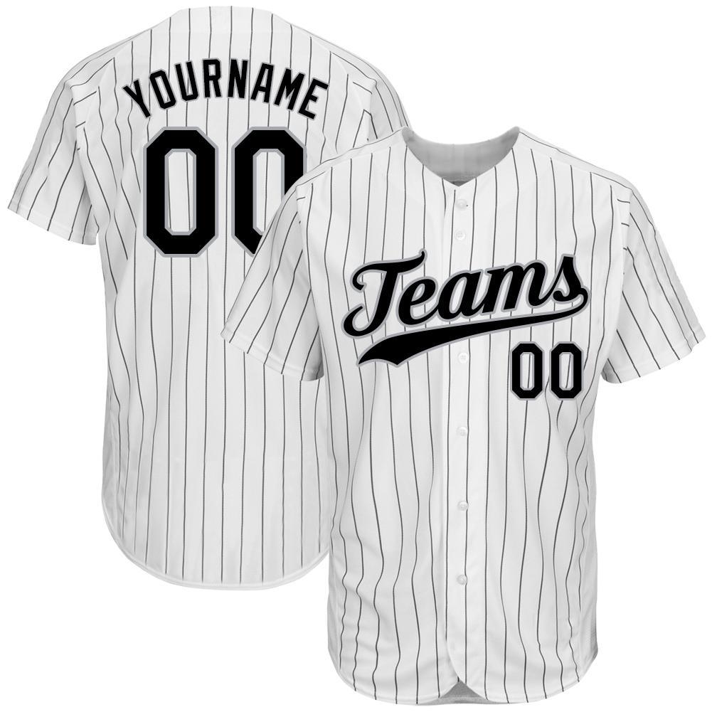 Custom White Black Pinstripe Black-Gray Authentic Baseball Jersey For Men and Women - OwlOhh