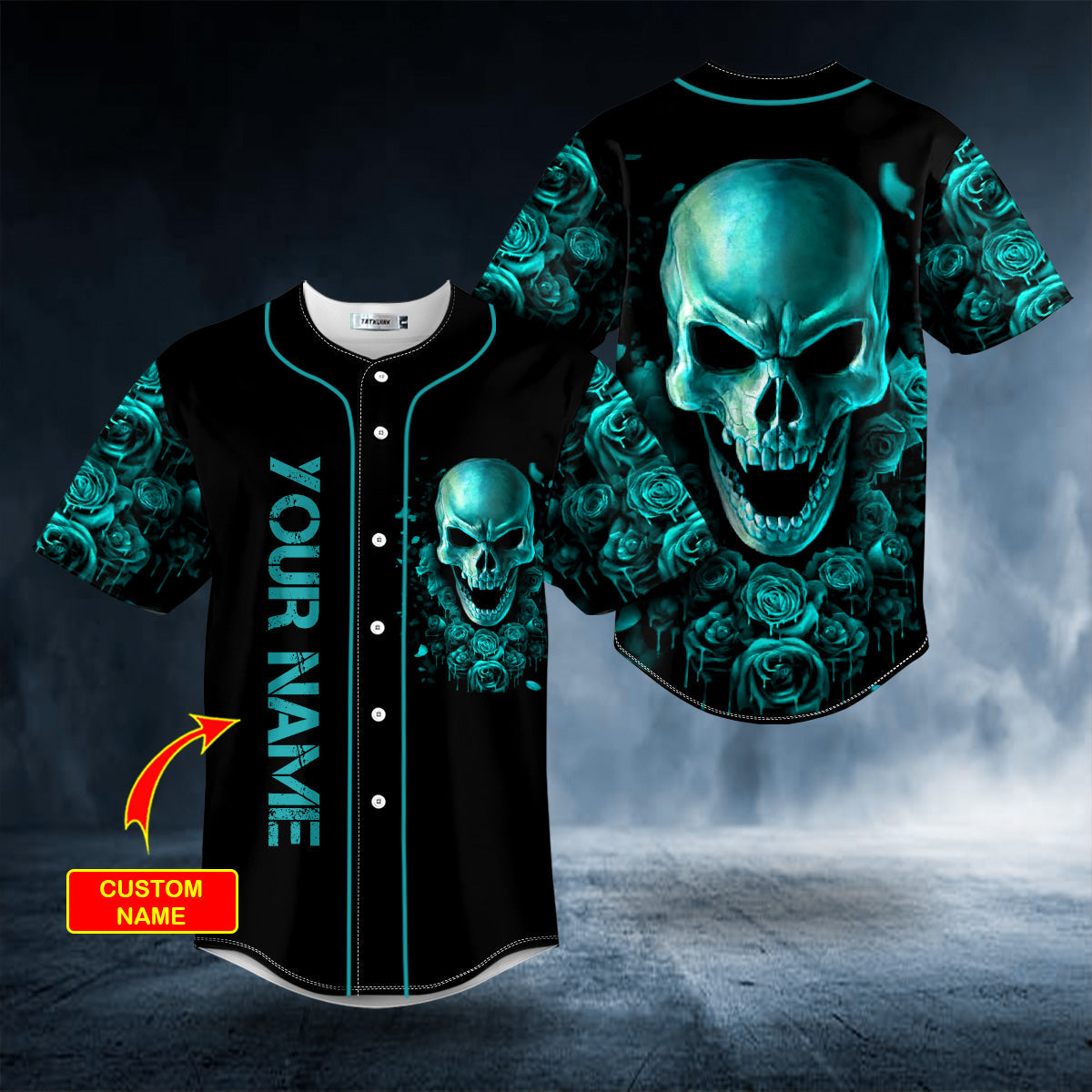 Dark Aquamarine Color Roses Sugar Skull Custom Baseball Jersey Shirts - Sport Shirts For Men - Personalized Shirt
