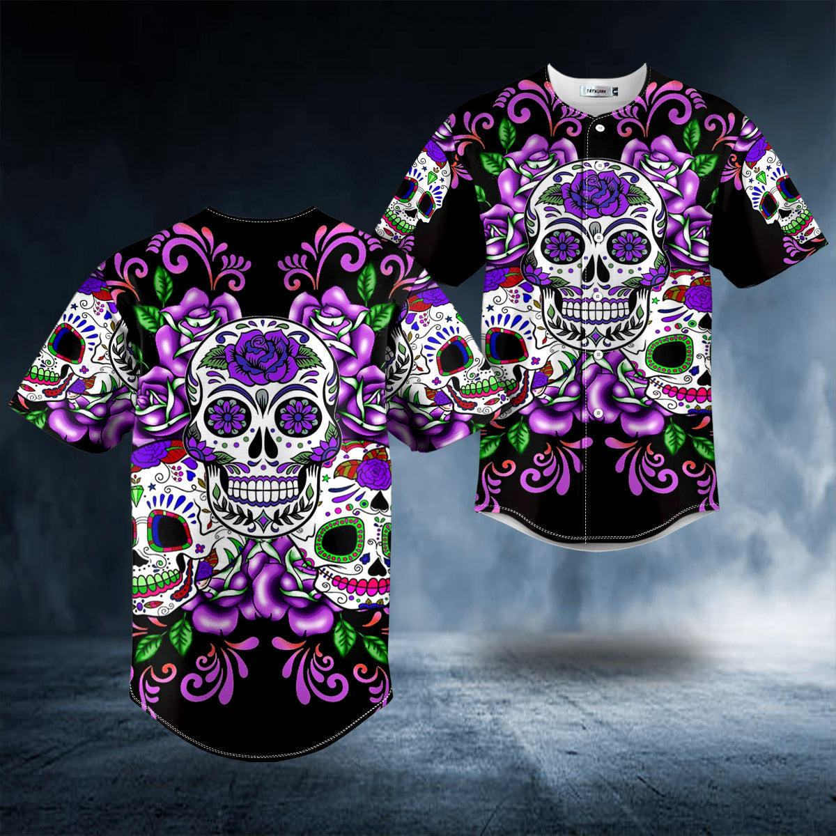 Day Of The Death Purple Pattern Sugar Skull Baseball Jersey