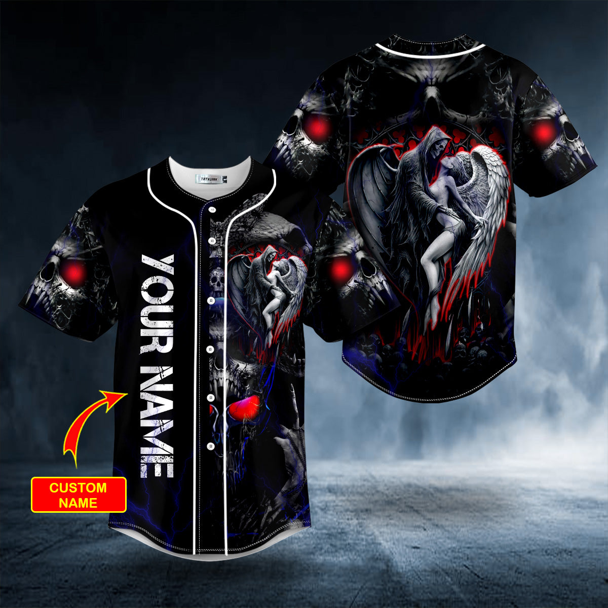 Death And Angel Forbidden Couple Love Skull Custom Baseball Jersey