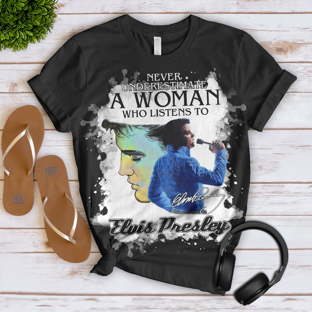 Elvis Presley A Woman Loves Elvis Graphic 3D T-Shirt- Celebrities Fan Gift- Rock Music Lover Shirt