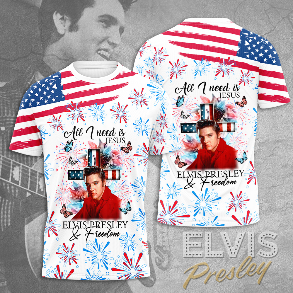 Elvis Presley America Flag Graphic 3D T-Shirt- Celebrities Fan Gift- Rock Music Lover Shirt