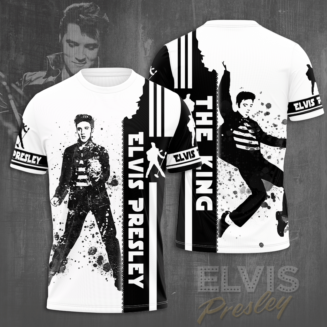Elvis Presley Black And White Graphic 3D T-Shirt- Celebrities Fan Gift- Rock Music Lover Shirt