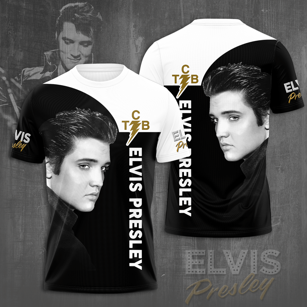 Elvis Presley TCB Black And White Graphic 3D T-Shirt- Celebrities Fan Gift- Rock Music Lover Shirt