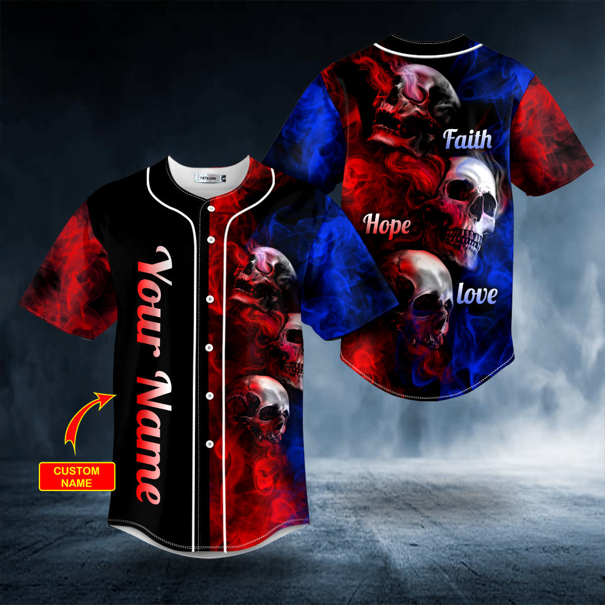 Faith Hope Love Smokey Skull Custom Baseball Jersey Shirts - Sport Shirts For Men - Personalized Shirt