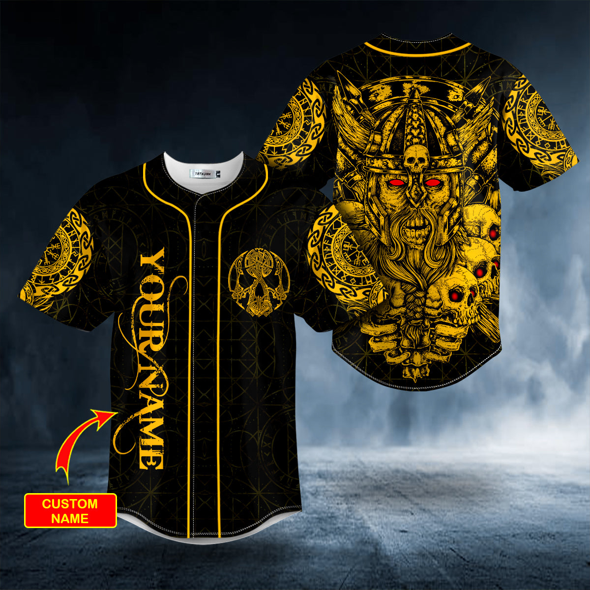 Gold Old Warriors Norse Battle Tattoo Custom Baseball Jersey