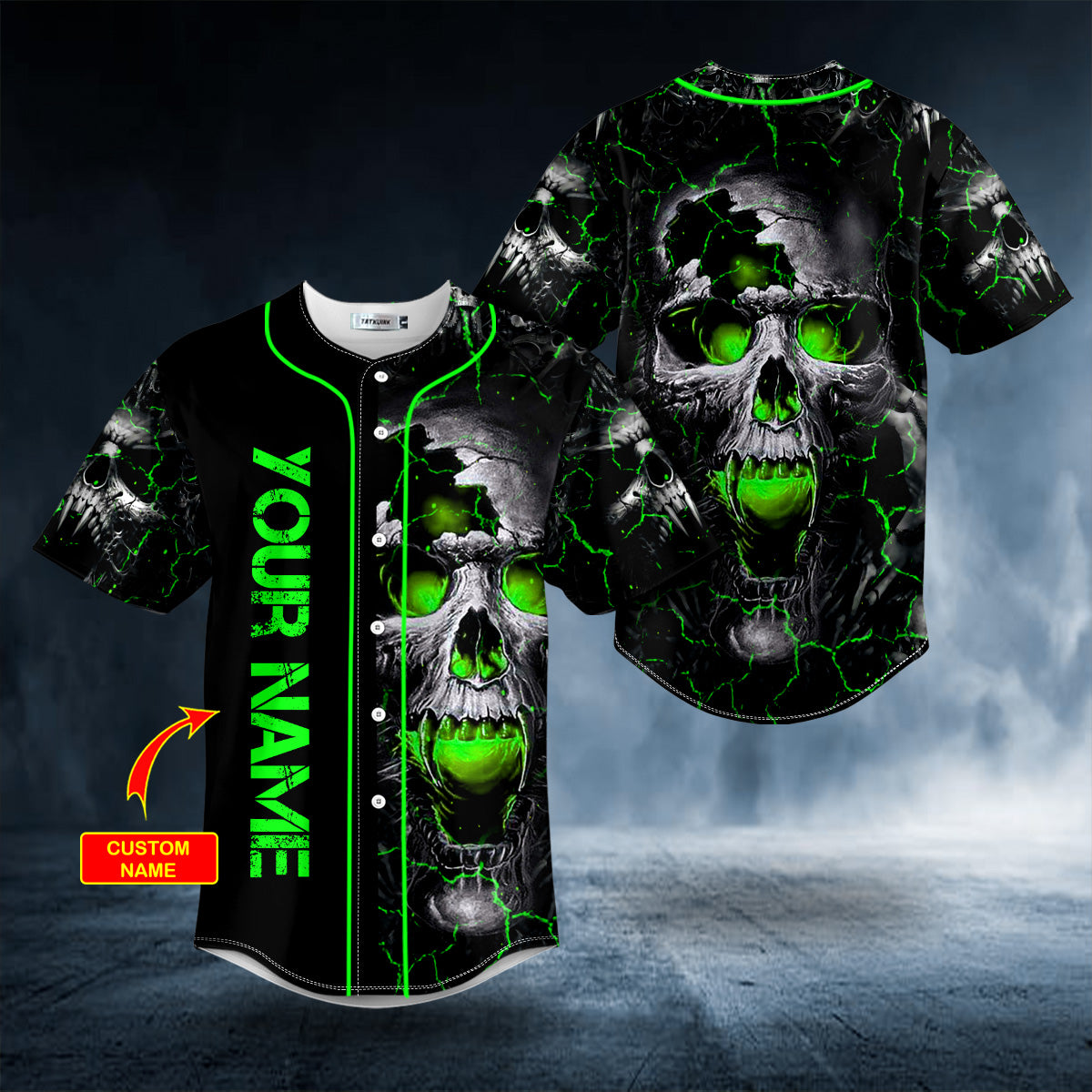 Green Amazing Skull Custom Baseball Jersey