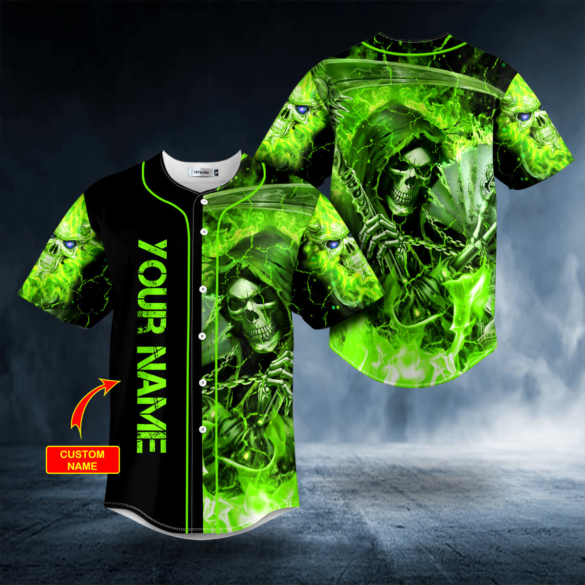Green Lightning Grim Reaper Custom Baseball Jersey
