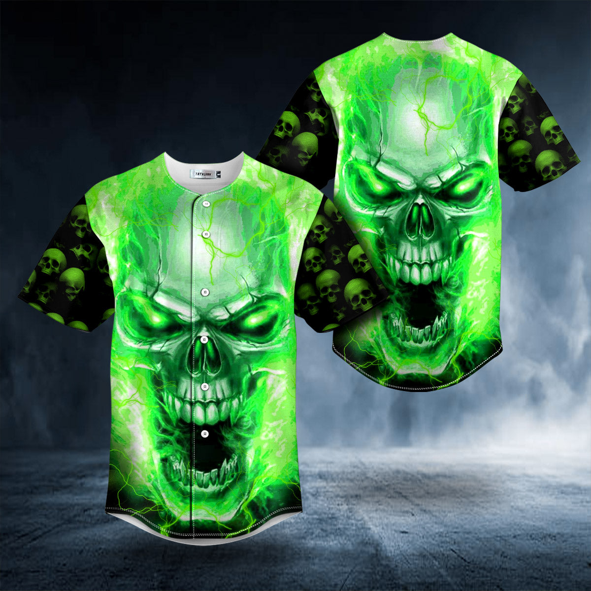Green Lightning Screaming Skull Baseball Jersey Shirts - Mens Sport Shirts - Meaningful Gifts For Him