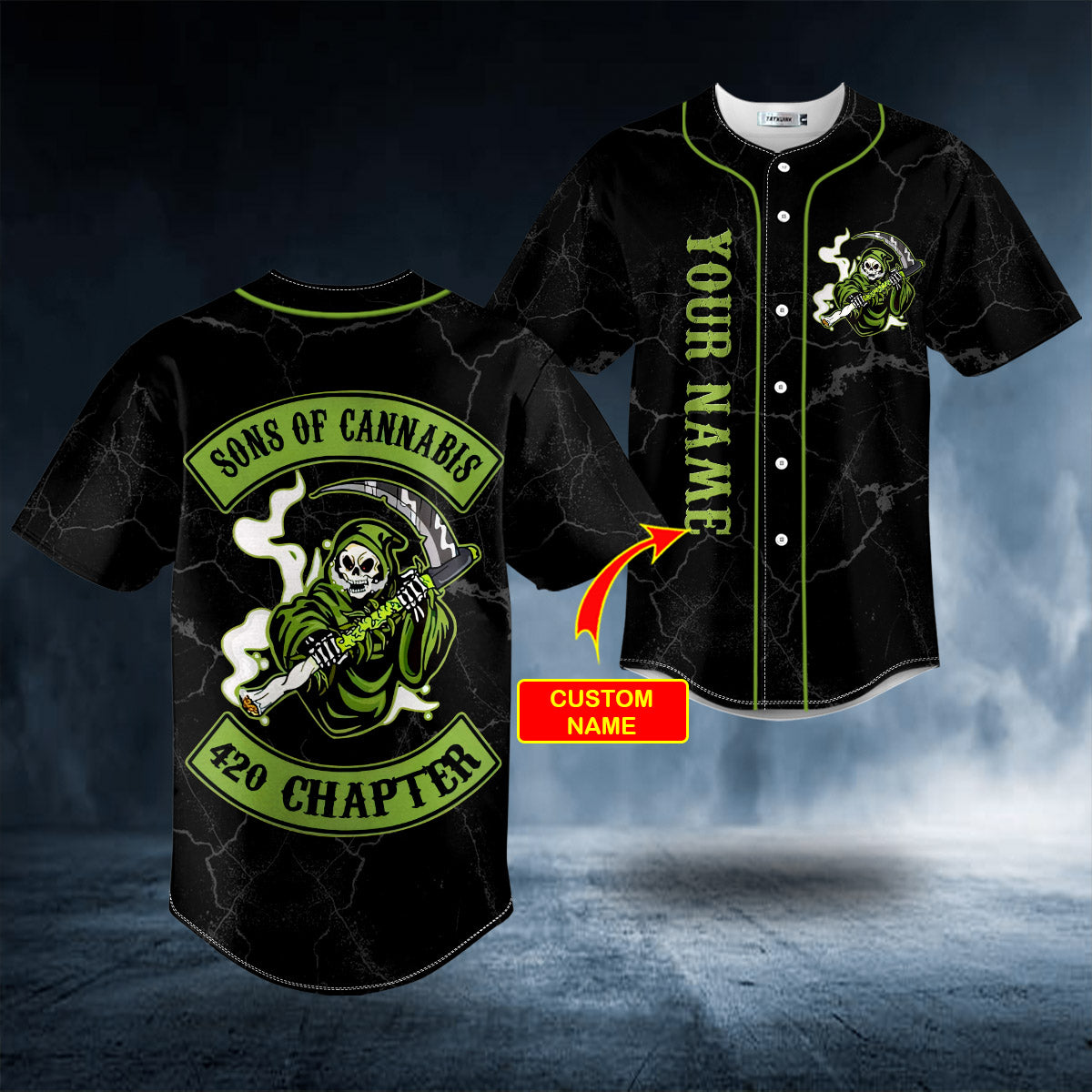 Green Son of Anarchy Grim Reaper Custom Baseball Jersey