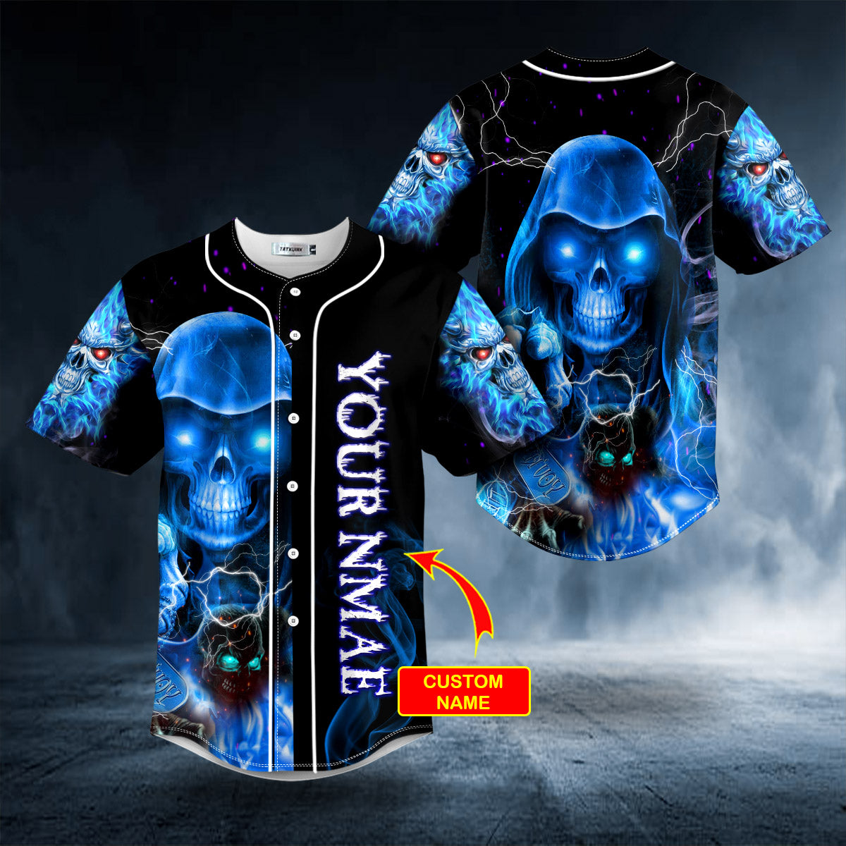 Grim Reaper Blue Fire Lightning Skull Custom Baseball Jersey Shirts - Sport Shirts For Men - Personalized Shirt