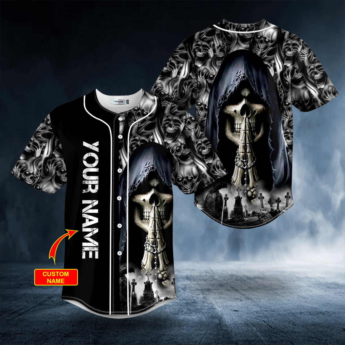 Grim Reaper Praying Skull Custom Baseball Jersey