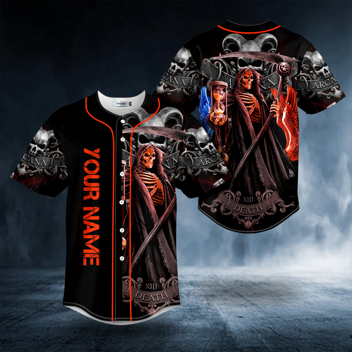 Grim Reaper Sand Clock Horned Skull Custom Baseball Jersey