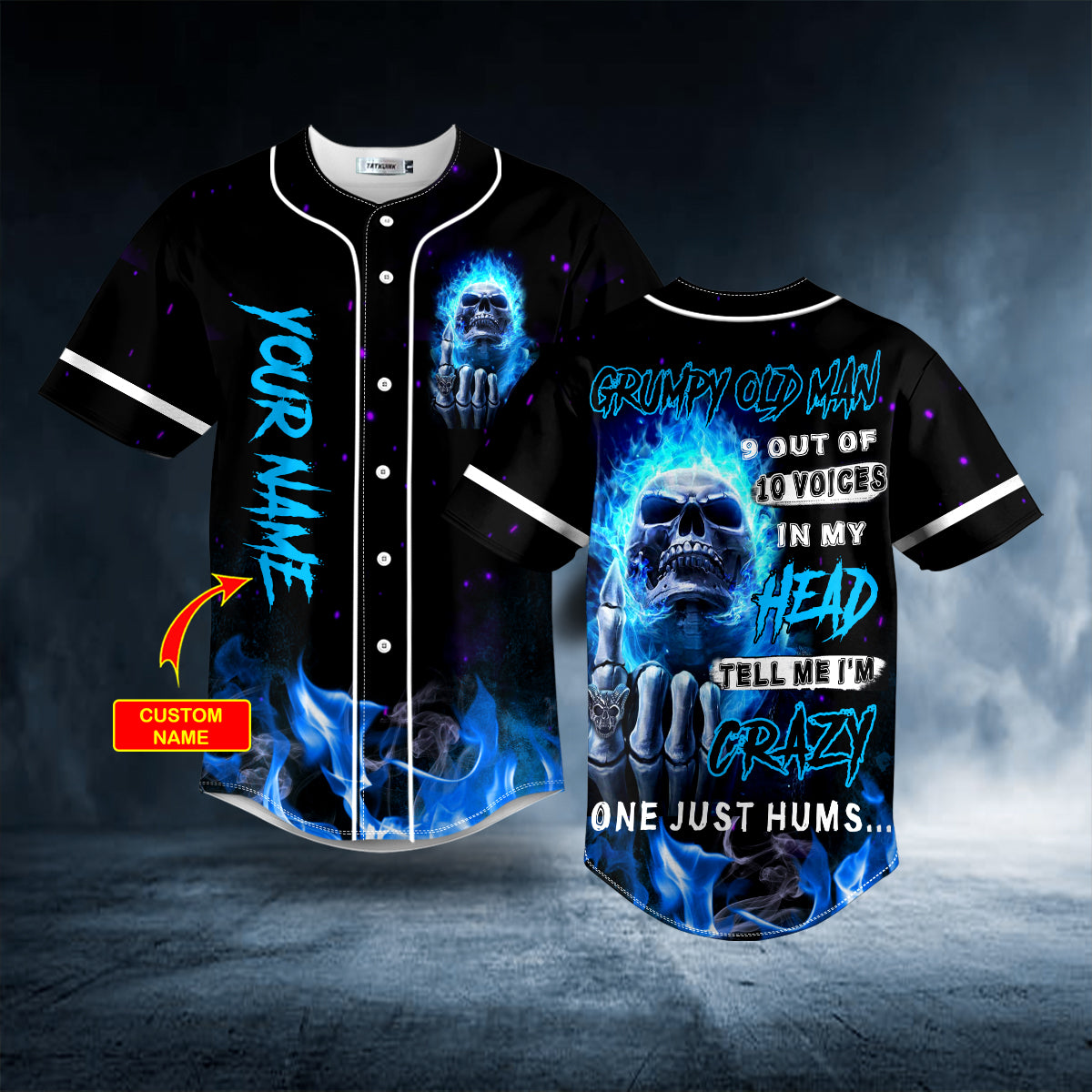 Grumpy Old Man 9 Out Of 10 Voices Skull Custom Baseball Jersey