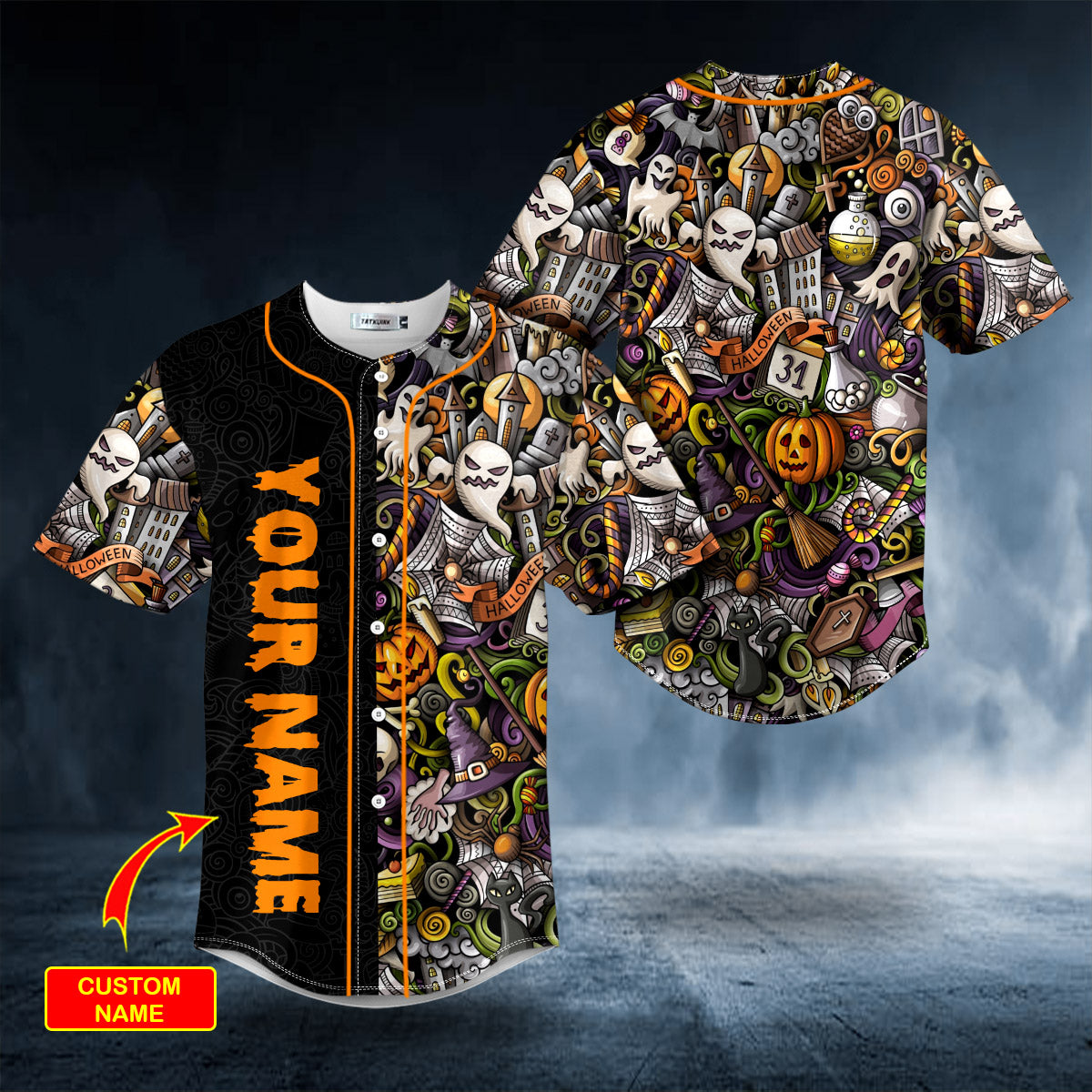 Halloween Doddle Skull Custom Baseball Jersey