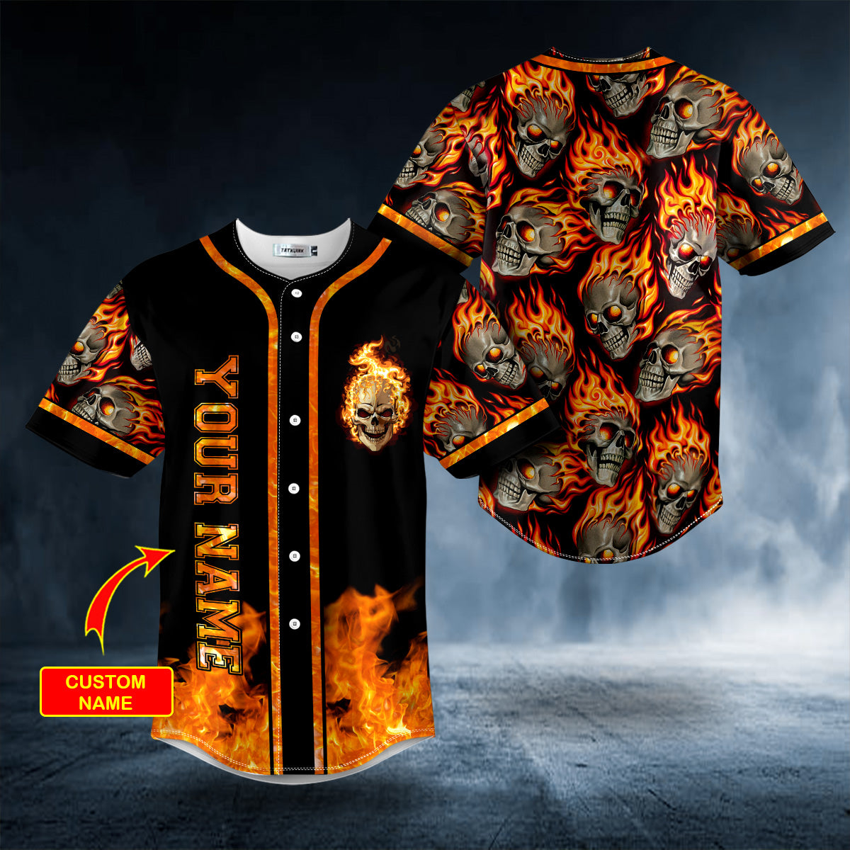 Head On Fire Skull Custom Baseball Jersey