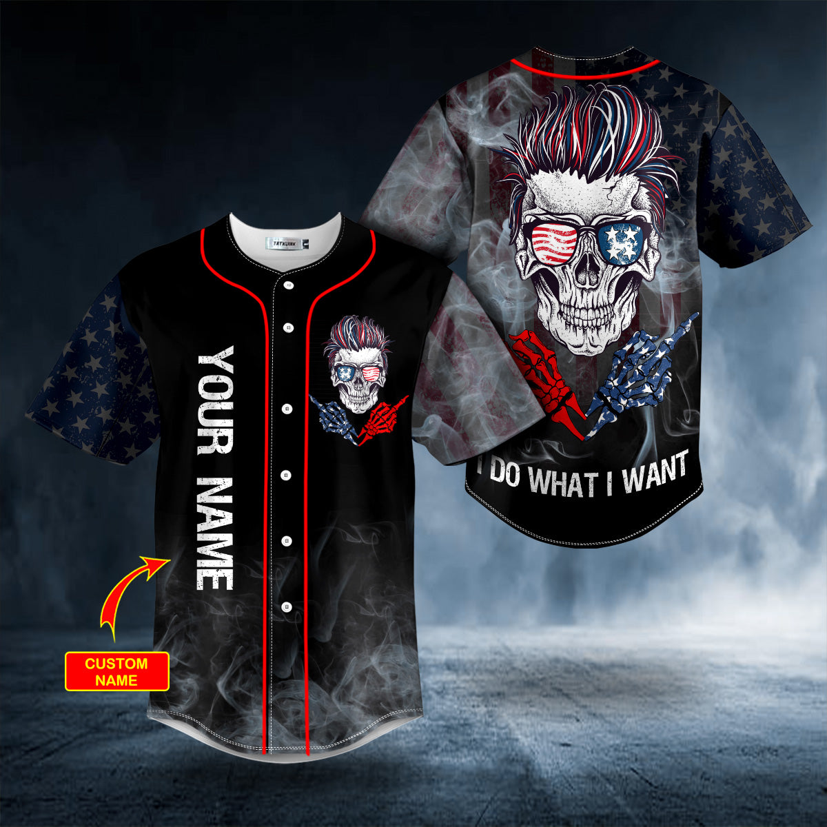 I Do What I Want USA Flag Sunglasses Middle Finger Skull Custom Baseball Jersey