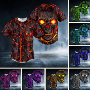 Lava Blast Fire Skull Baseball Jersey